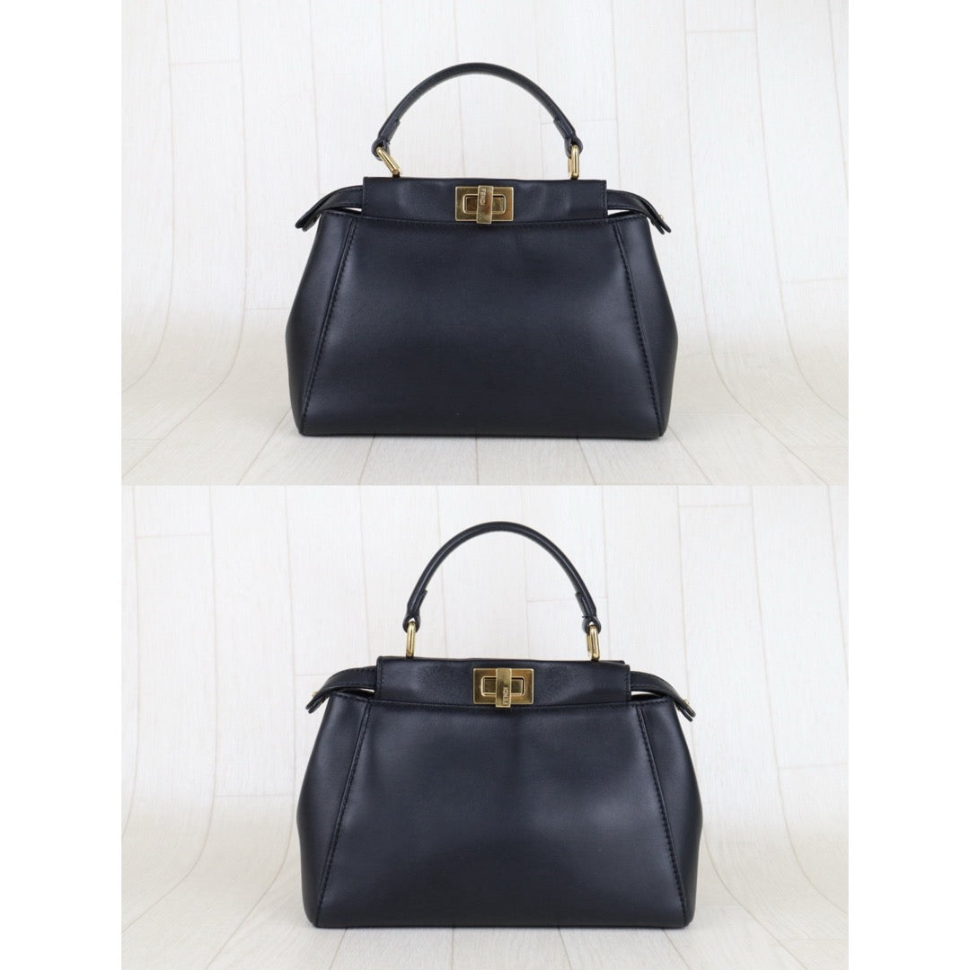 Very Good ( Rank A)｜ FENDI Lamb Skin peeapoo iconic mini Handbag With Shoulder Bag Black｜S25091501