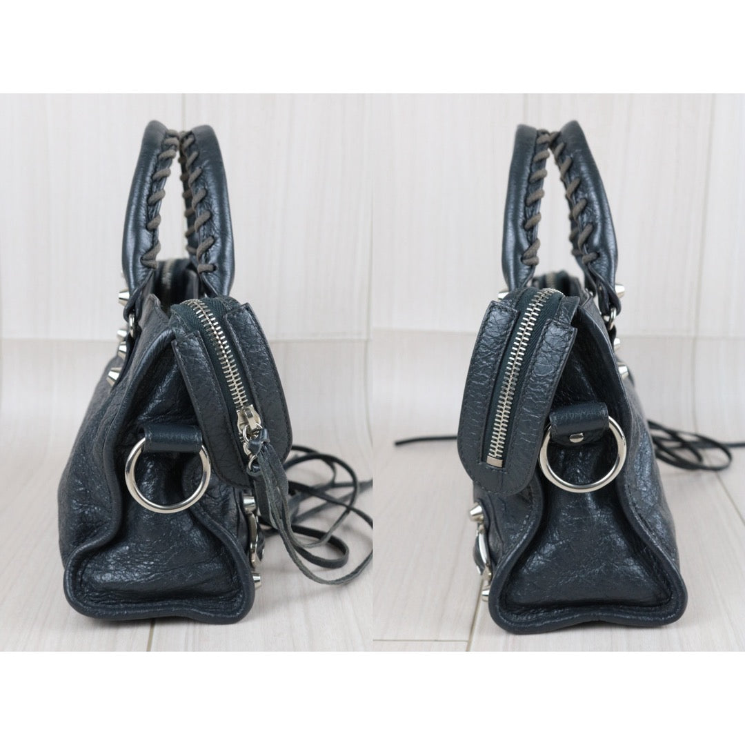 Include Entrupy Certificate of Authenticity｜Good ( Rank AB)｜Balenciaga Waxed Leather Classic City Mini Grey HandBag Shoulder Bag ｜S26070304