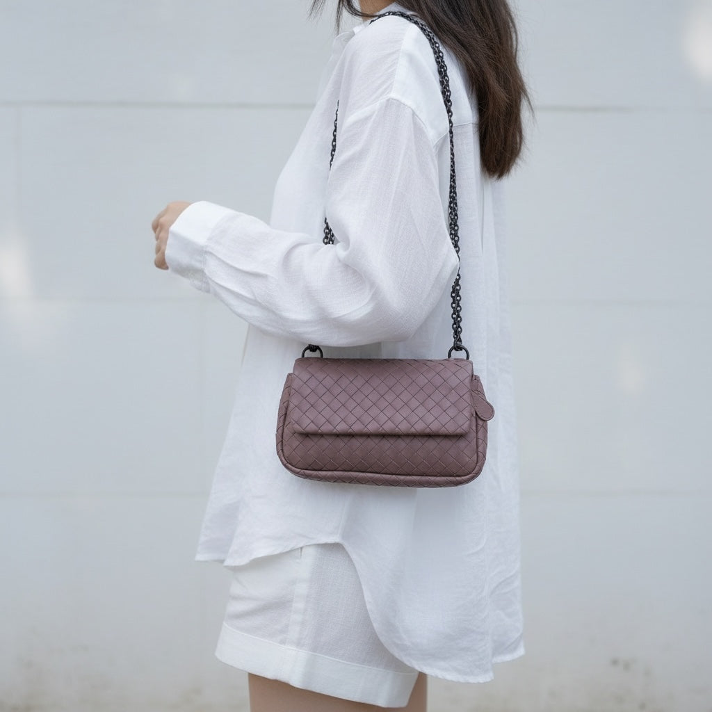 Include Entrupy Certificate of Authenticity｜Good ( Rank AB)｜ Bottega Veneta Lamb Skin Chain Shoulder Bag Cameo Brown｜S26053010