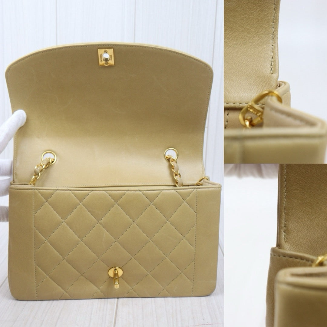 Good ( Rank AB)｜ CHANEL Matrasse Diana 25 Lamb Skin Chain Bag Beige Made in 1991-1994 Year｜V24122601