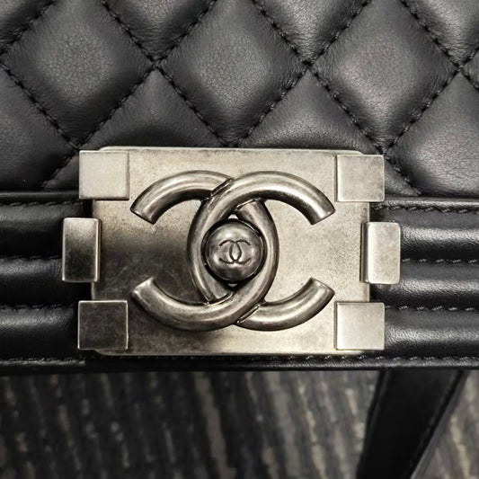 Good ( Rank AB)｜CHANEL Lamb Skin  LeBoy Chain Shoulder Bag Medium Black Made In 2019 Year