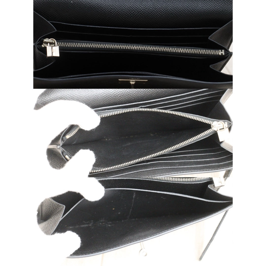Good ( Rank AB)｜ HERMES Epsom Kelly Long Wallet Black □X Stamp Made In 2016Year｜W25110610