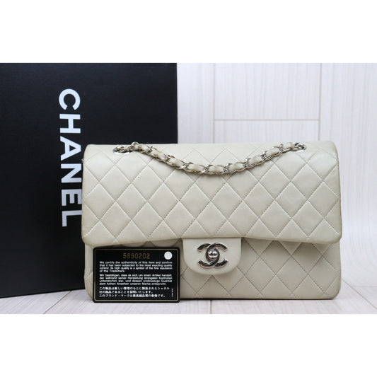 Good ( Rank AB)｜ CHANEL  Lamb Skin  Double Flap 25 Shoulder Bag Grey Made in 1997-1999 Year ｜P25012203