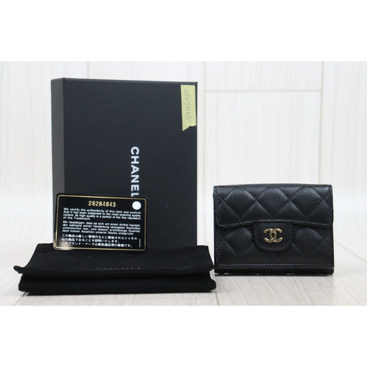 Very Good ( Rank A)｜Chanel Caviar Skin Black Wallet Made In 2019-2020Year ｜25073108