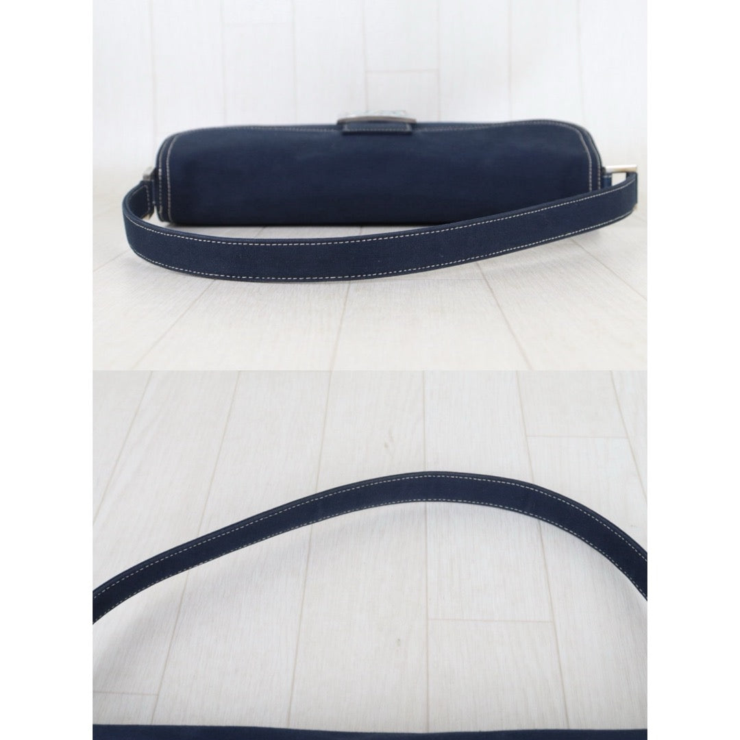 Include Entrupy Certificate of Authenticity｜Good ( Rank AB) ｜ FENDI Denim Baguette Enamel Clasp Shoulder Bag Blue｜S26072525