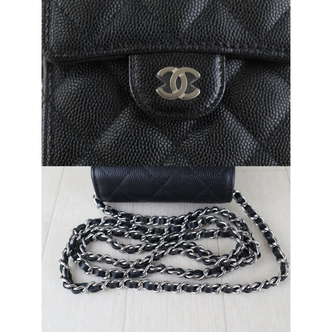 Include Entrupy Certificate of Authenticity｜Very Good（Rank A）｜CHANEL Caviar Skin  Flap Phone Holder Chain Shoulder Bag Black Made In 2021-2022 Year ｜S26090742