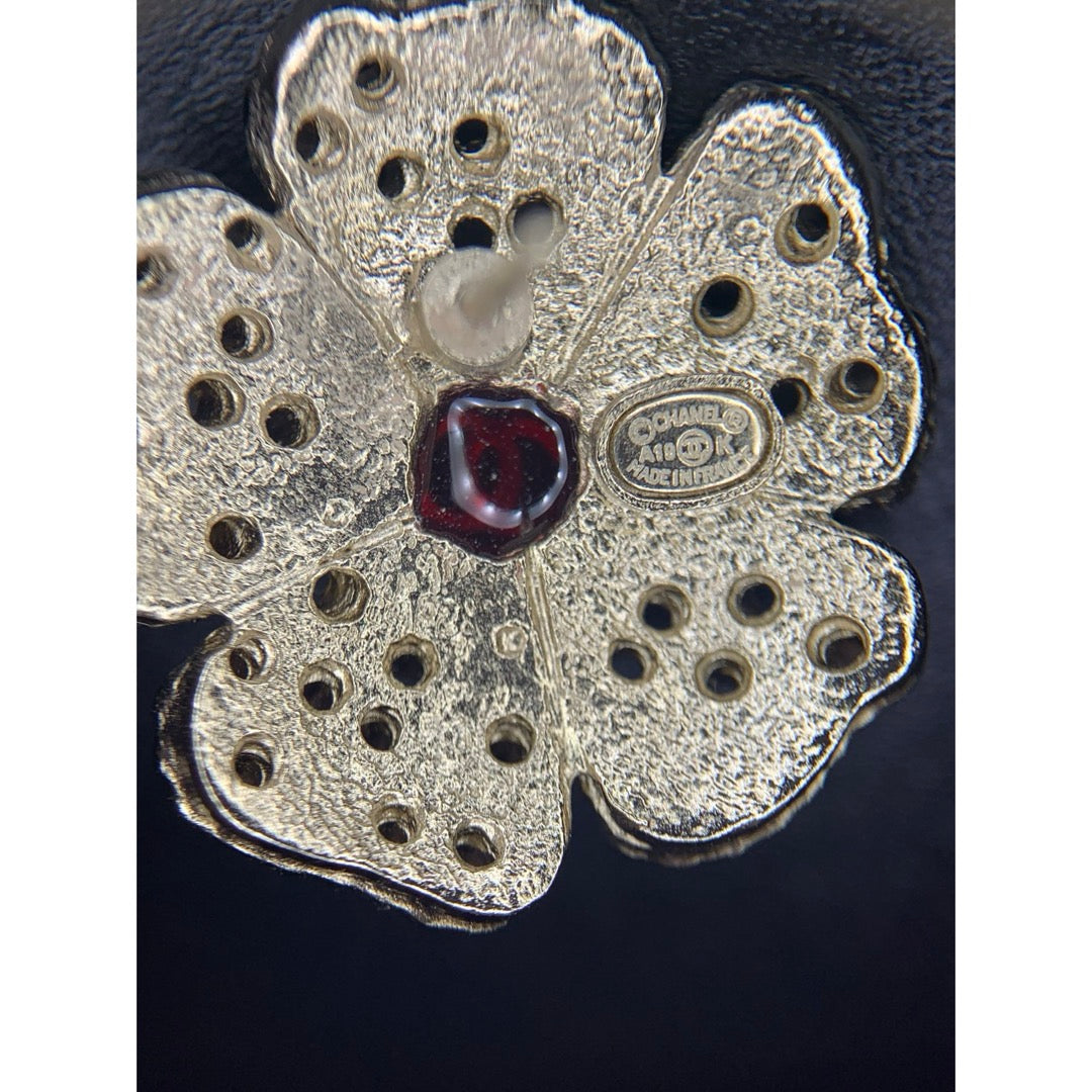 Excellent（Rank SA）｜ CHANEL A19K Coco Mark Camellia Rhinestone Earrings Made In 2019Year｜S26031010