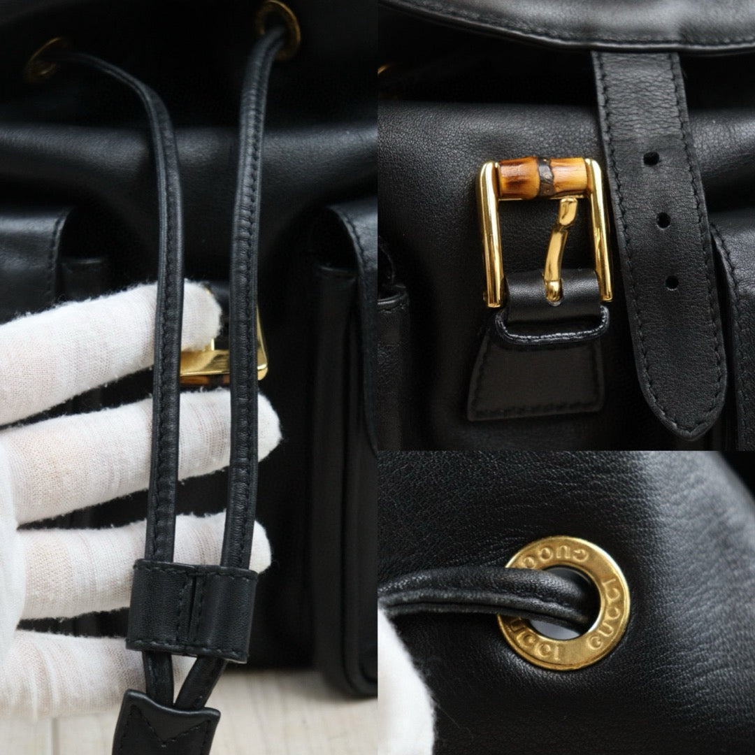 Very Good ( Rank A) ｜GUCCI Bamboo Leather GM Backpack Black｜25042120