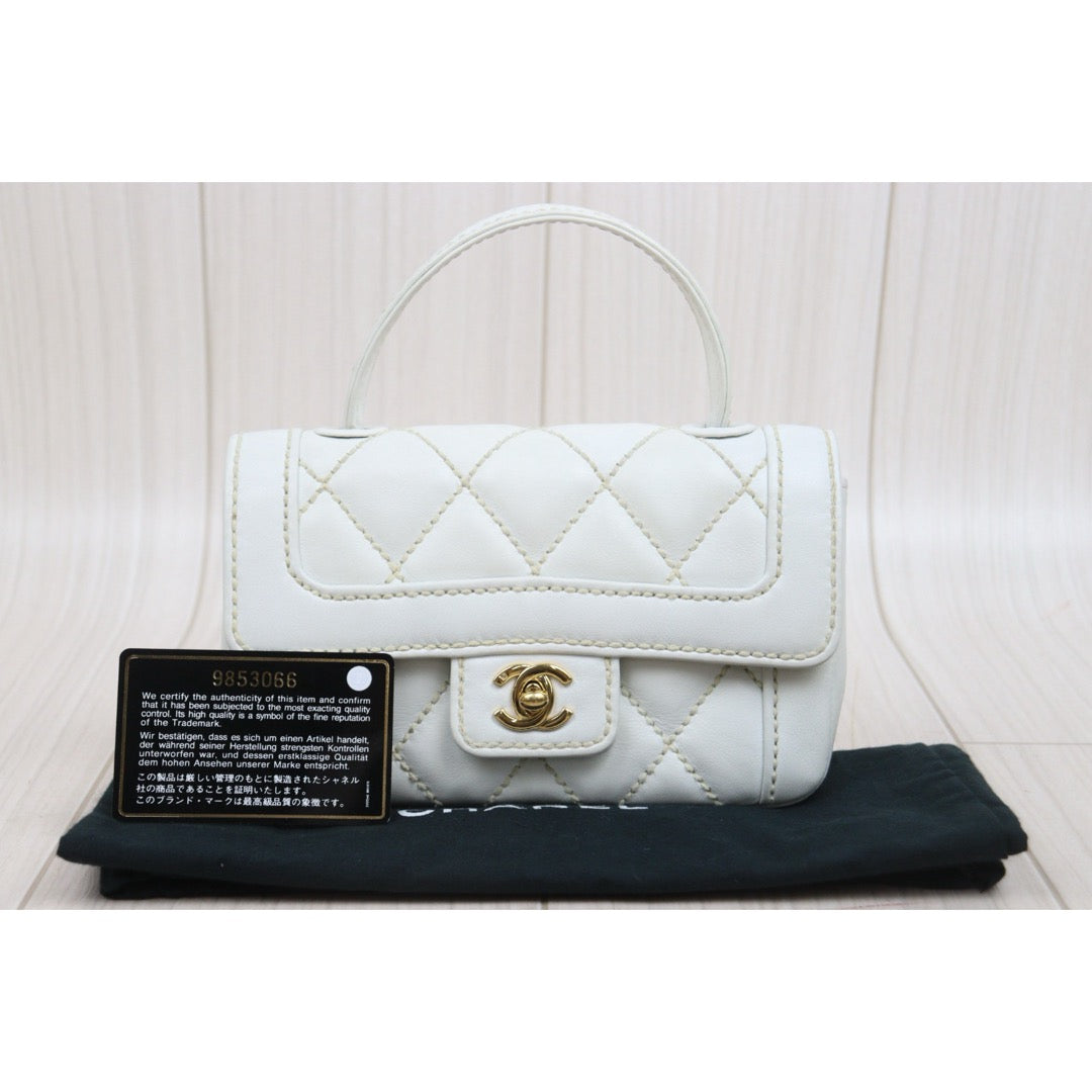 Good ( Rank AB)｜CHANEL Calf Leather White Mini  Vintage Kelly Handbag  Made In 2004-2005Year｜Y25110418