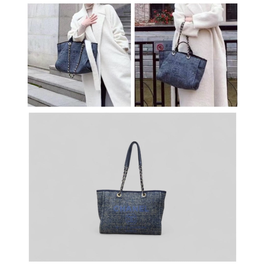 Good ( Rank AB)｜ CHANEL Canvas Tote Bag Blue  Made In 2019 Year｜24112802