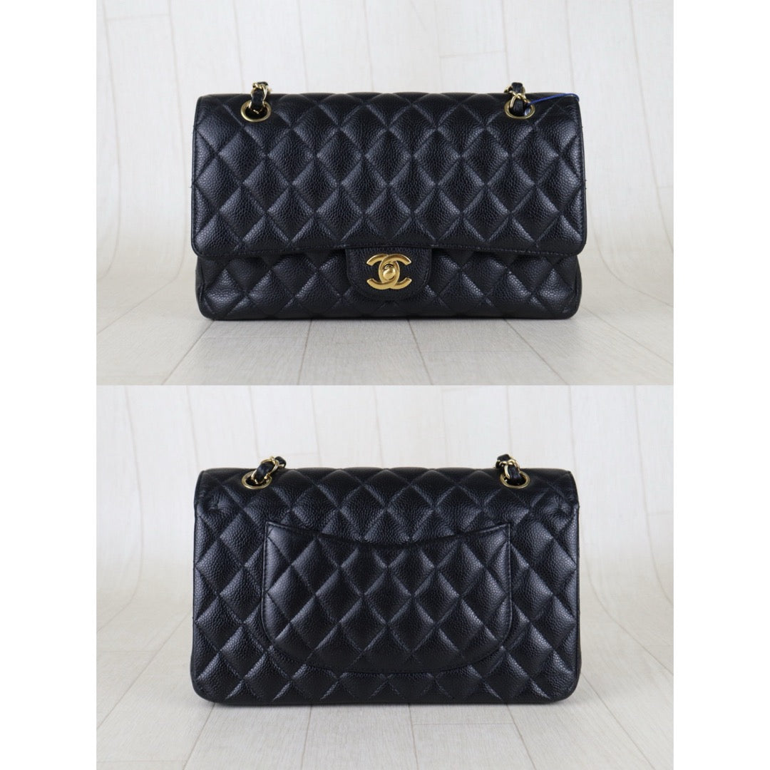 Good ( Rank AB)｜ CHANEL Caviar Skin Matrasse Chain Double Flap 25 Shoulder Bag Black Made In 2015~2016Year  ｜S26013006