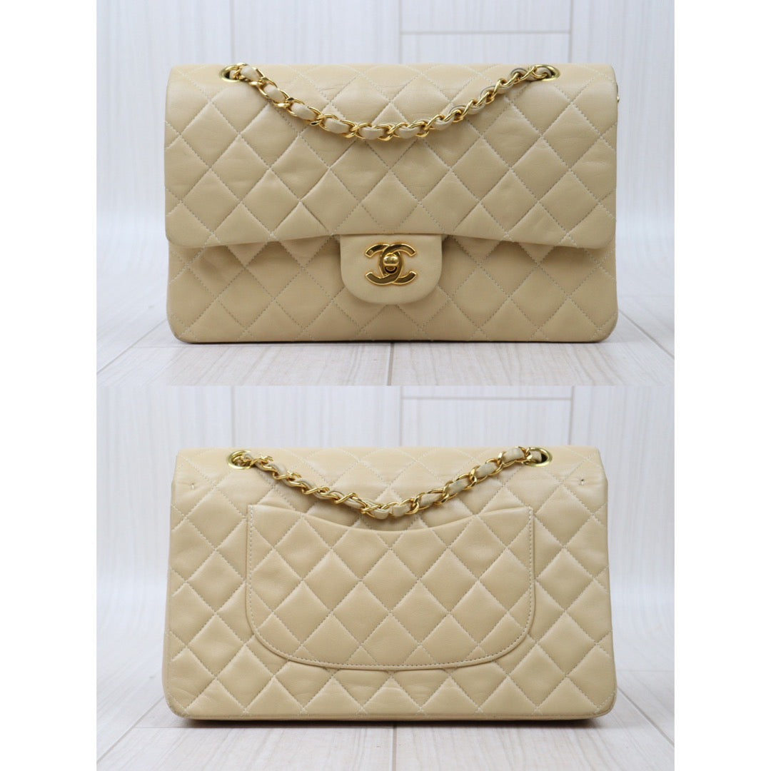 Rank AB｜ CHANEL  Lamb Skin Beige Double Flap 25 Shoulder Bag  ｜24050927