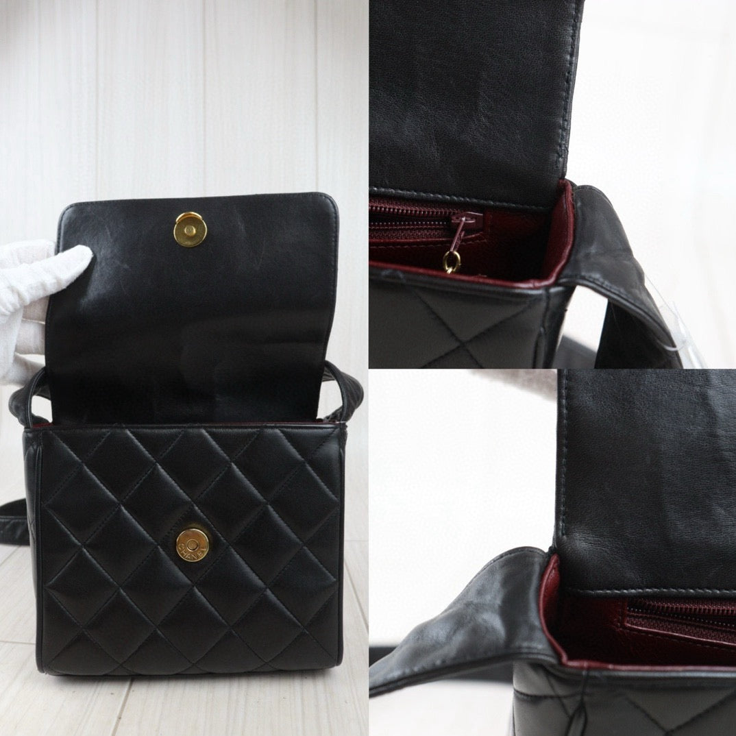 Very Good ( Rank A) ｜ CHANEL Lambskin Shoulder Bag Black Made In 1991～1994 Year ｜P24083007