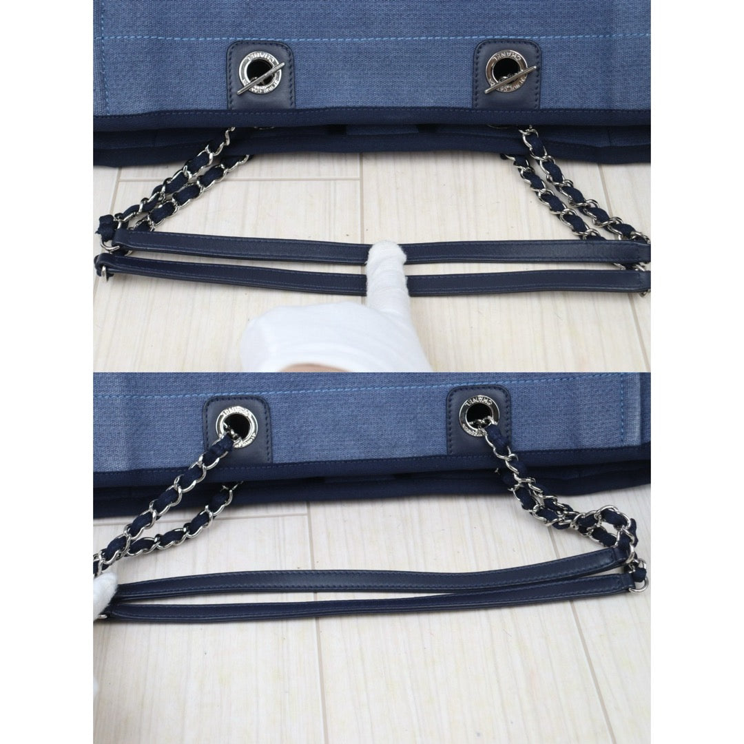 Good ( Rank AB)｜ CHANEL Canvas Tote Bag Blue  Made In 2012 Year｜P24092403