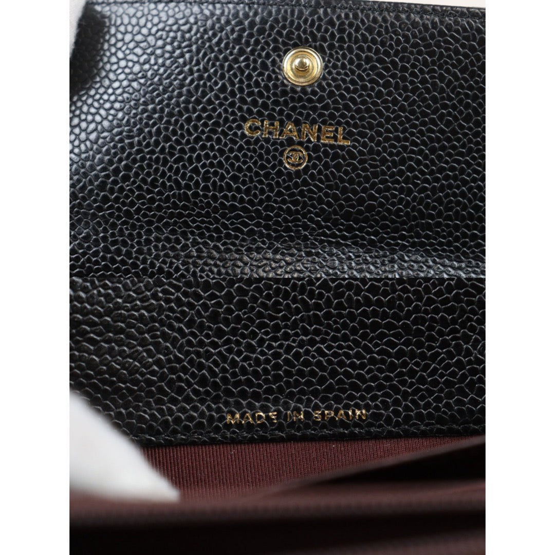 Rank AB ｜CHANEL Caviar Skin Black Long Wallet Made In 2015-2016 Year｜V24071807