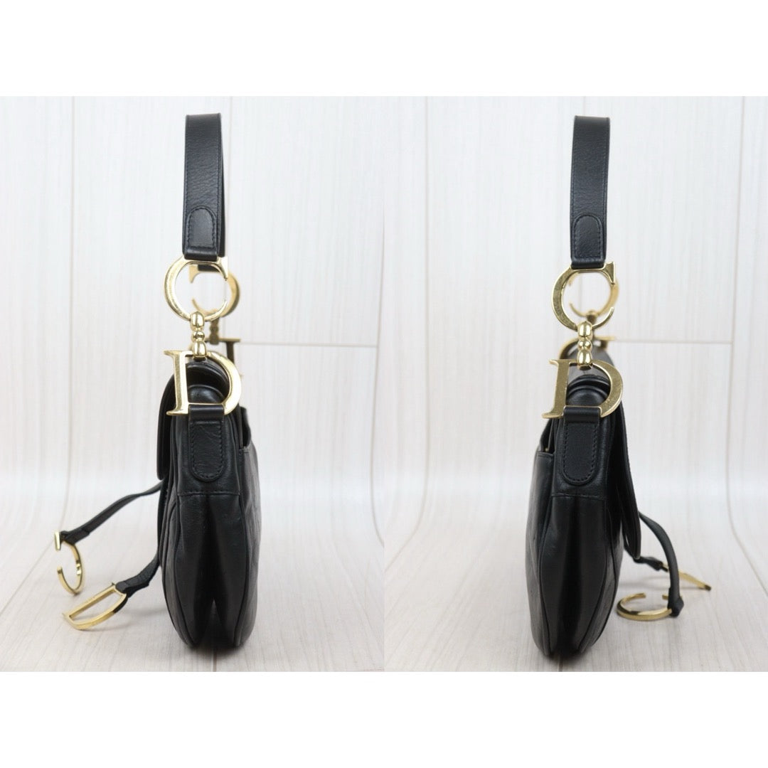 Good ( Rank AB)｜Dior Saddle Ostrich Skin Shoulder Bag  Black ｜S25102305