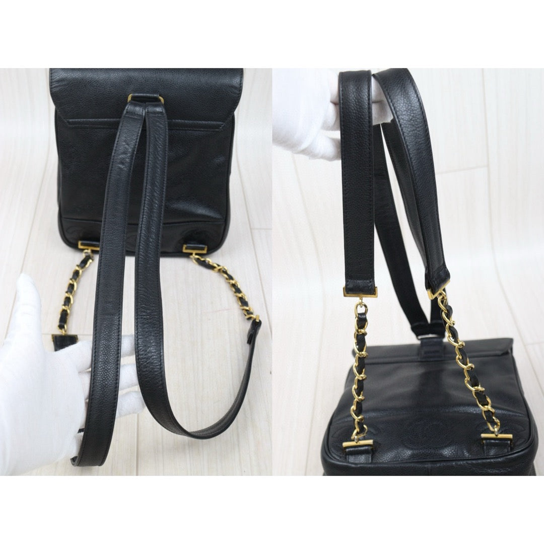 Good ( Rank AB)｜CHANEL  Caviar Skin Leather Calf Leather Backpack  Black Made in 1996-1997Year｜P25041405