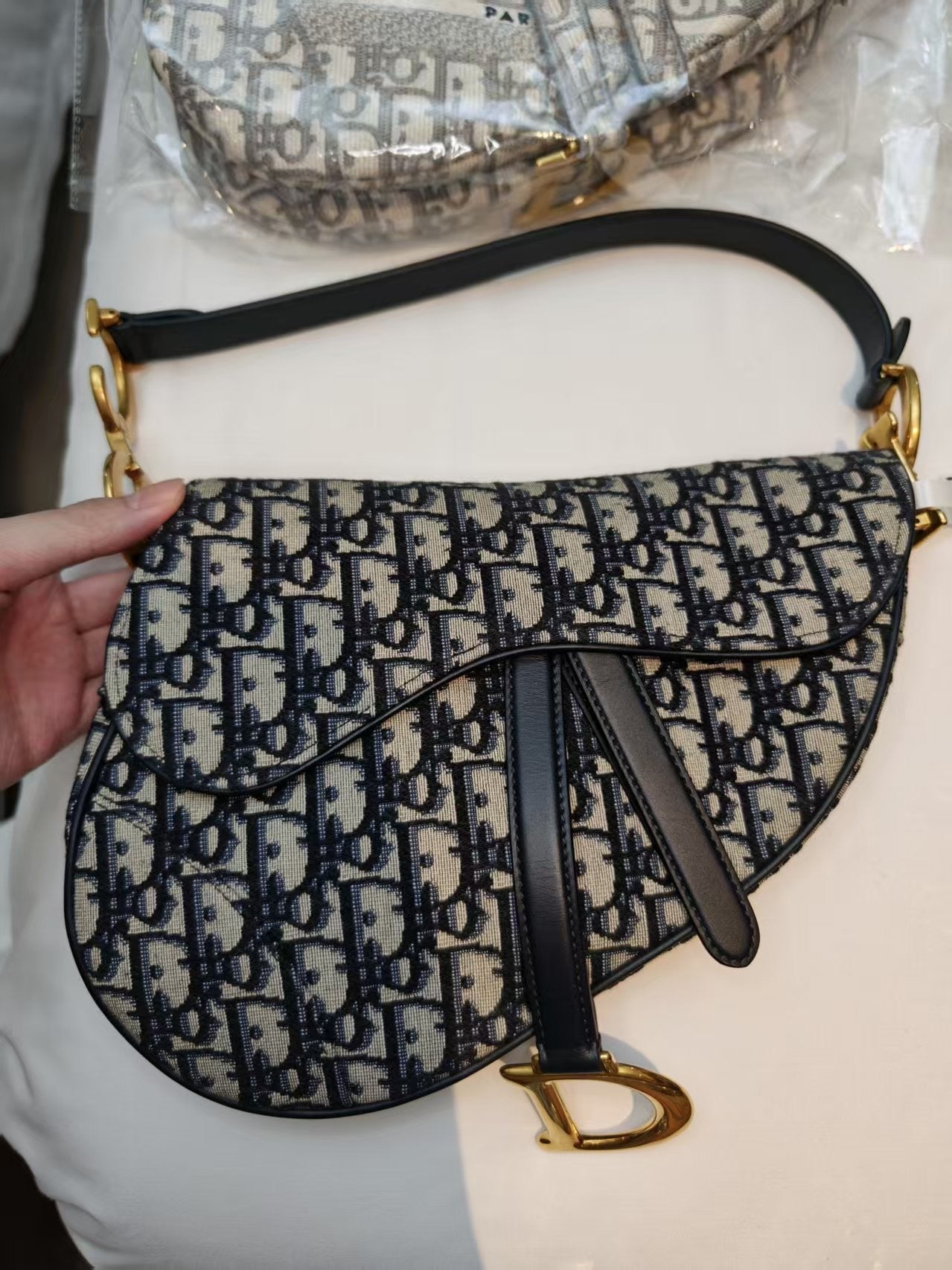 Very Good ( Rank A)｜Dior Trotter Saddle Shoulder Bag Medium with strap and Entrupy Certificate of Authenticity