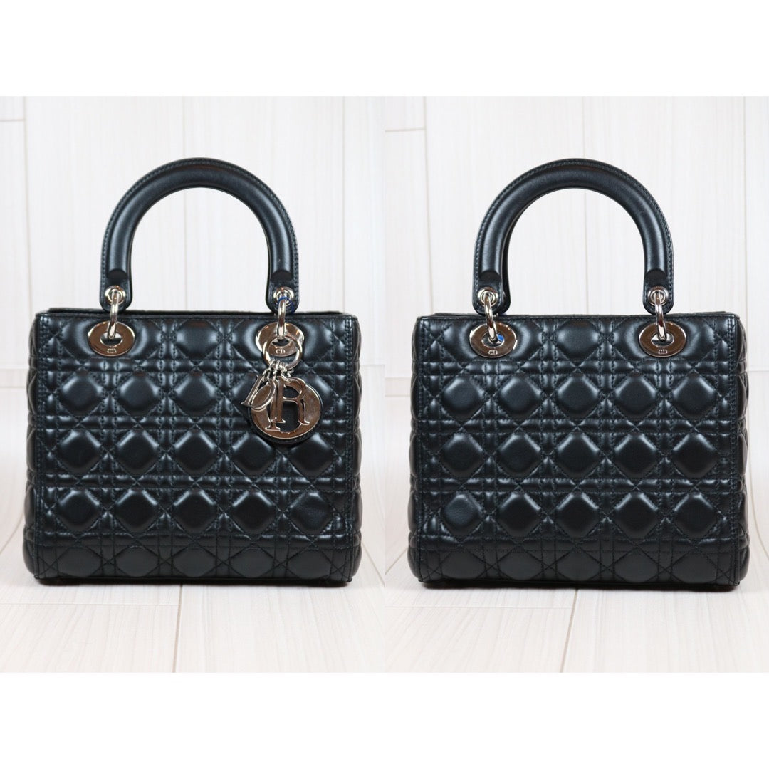 Rank A ｜  Dior Lady Dior Lamb Skin 2WAY Shoulder Bag Handbag Black  ｜S24041704