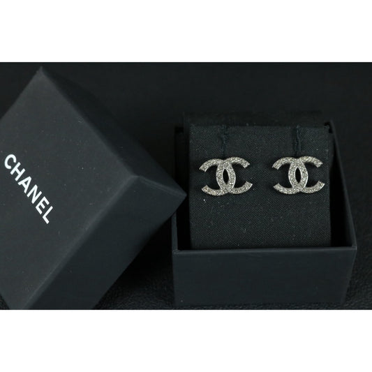Include Authentic Detective Certificate of Authenticity｜Very Good ( Rank A) ｜ CHANEL 14C Coco Mark Sliver Gunmetal  Earrings Made In 2014Year｜S26022608