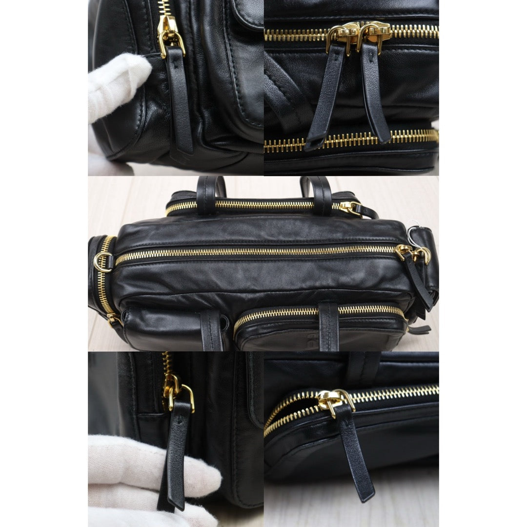 Very Good ( Rank A)｜MiuMiu Lamb Skin Pocket Nappa Hand Bag Shoulder Bag Black｜Y25072803