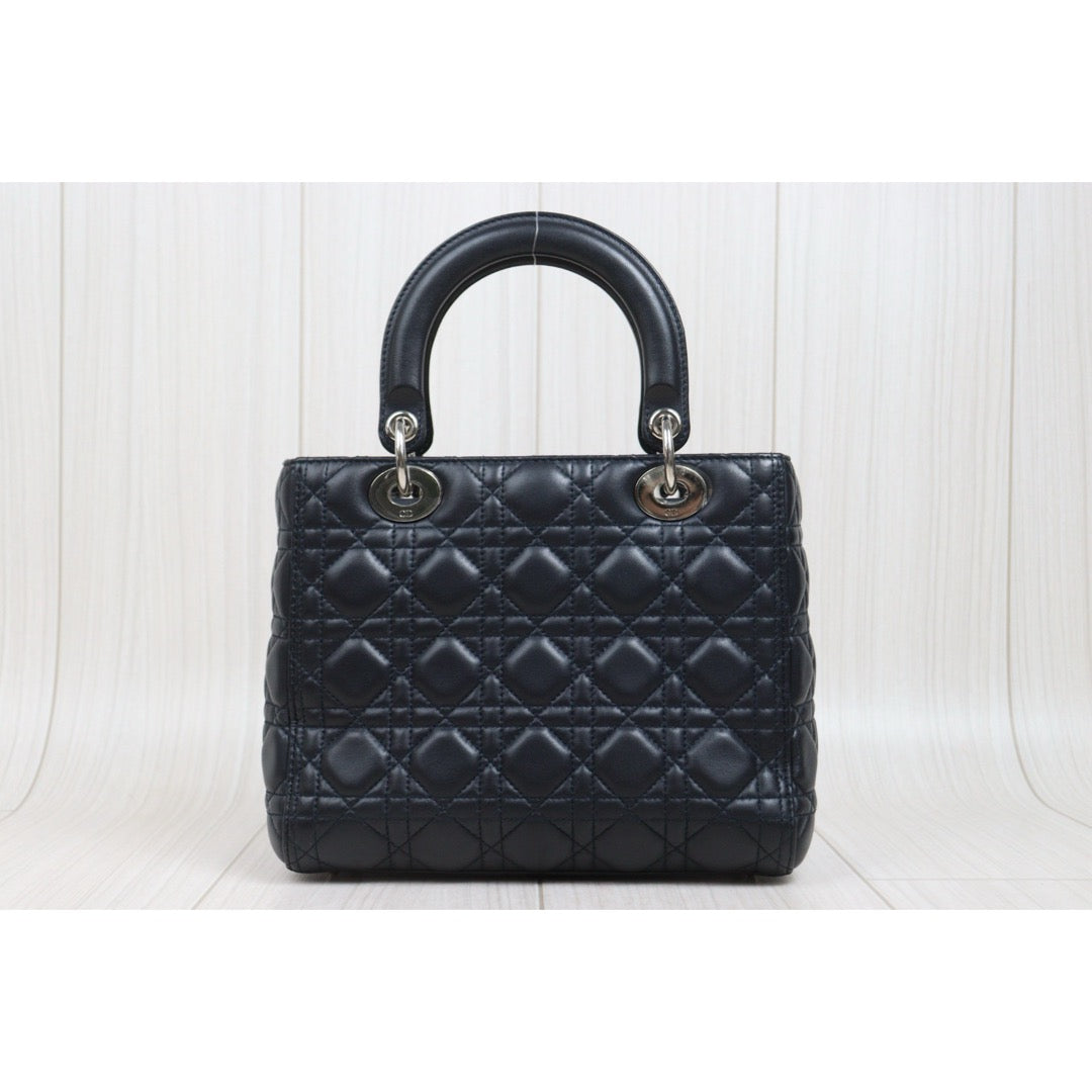 Include Entrupy Certificate of Authenticity｜Very Good ( Rank A) ｜  Dior Lady Dior Lamb Skin 2WAY Handbag Shoulder Bag Navy Blue ( Nearly Black ) ｜S26030909