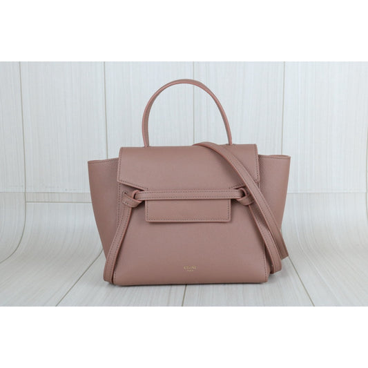 Very Good ( Rank A)|CELINE Leather Calf Belt Nano Handbag Shoulder Bag Desert Rose|S25042811