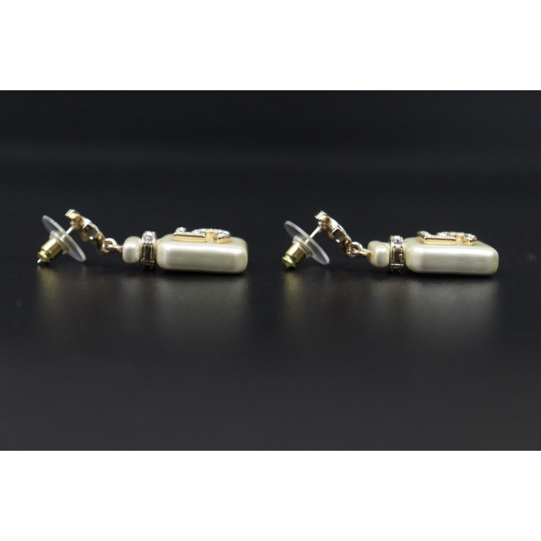 Excellent（Rank SA）｜ CHANEL Coco Mark White Pendant No5 Brass Perfume  Diamond Earrings ｜  S25021027