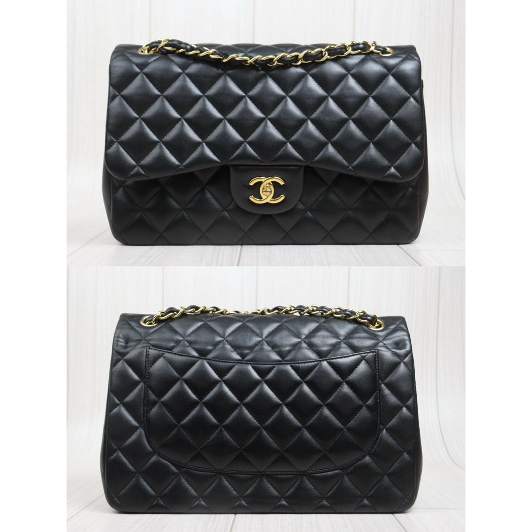 Include Entrupy Certificate of Authenticity｜Good ( Rank AB)｜ CHANEL Matrasse Chain Lamb Skin Jumbo Black  Made In 2015-2016 Year｜S26041401