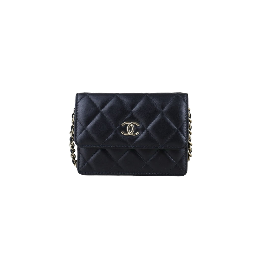 Include Entrupy Certificate of Authenticity｜Very Good ( Rank A)｜ CHANEL Coco Mark Lambskin Matrasse Bow Chain Mini WOC Black Made In 2021-2022Year｜S26052509