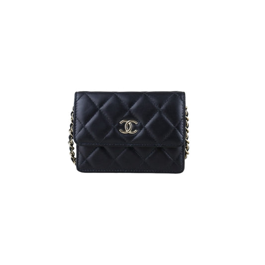 Include Entrupy Certificate of Authenticity｜Very Good ( Rank A)｜ CHANEL Coco Mark Lambskin Matrasse Bow Chain Mini WOC Black Made In 2021-2022Year｜S26052509