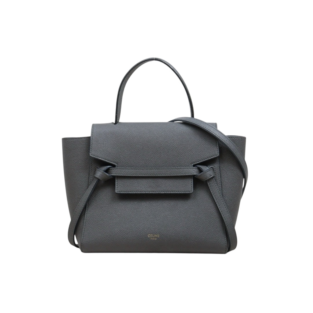 Good ( Rank AB)｜CELINE Calf Leather  Belt Nano Handbag Shoulder Bag Etoupe Grey｜S26030904