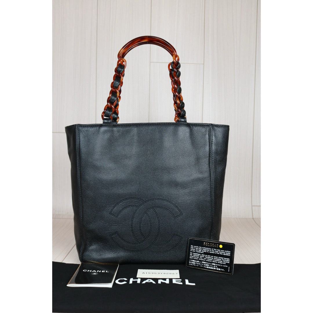 Very Good ( Rank A) ｜ CHANEL Caviar Skin Tortoiseshell ToteBag Black Made In 2002-2003Year  ｜S24072104