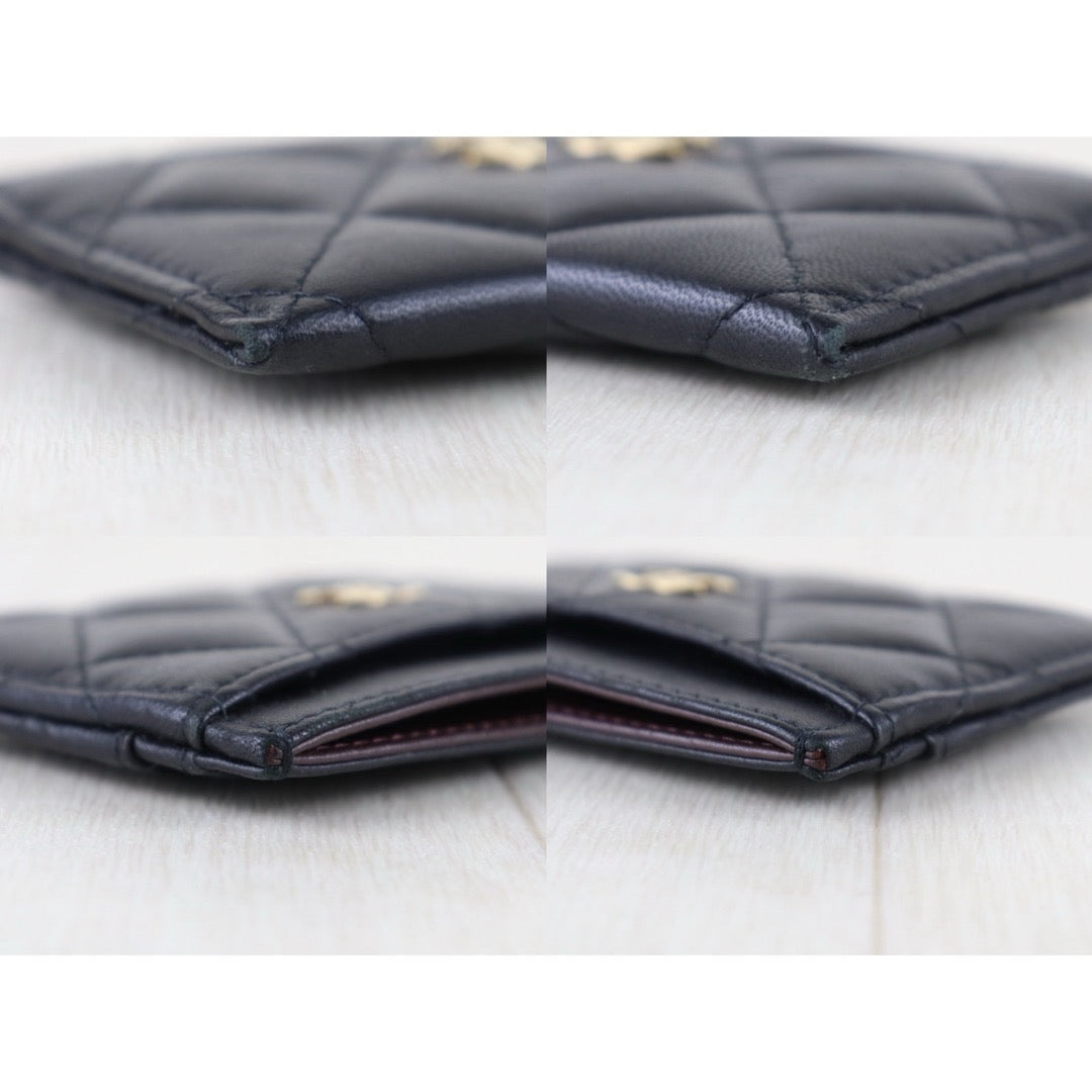 Include Entrupy Certificate of Authenticity｜Very Good ( Rank A)｜Chanel Lamb Skin Black Card Holder  Made In 2021-2022Year ｜S26052511
