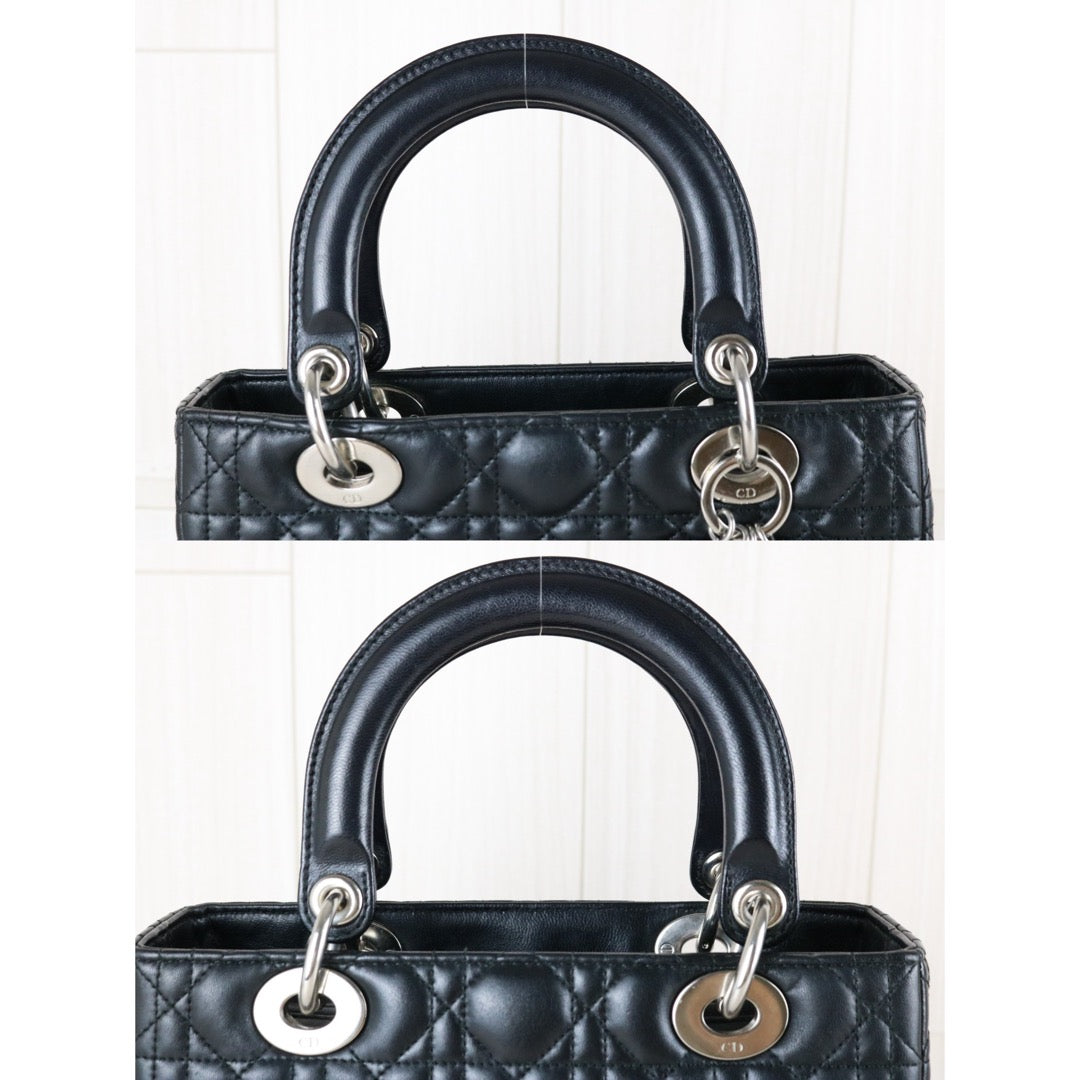 Very Good ( Rank A) ｜  Dior Lady Dior Lamb Skin 2WAY Handbag Shoulder Bag  Black  ｜S25121402