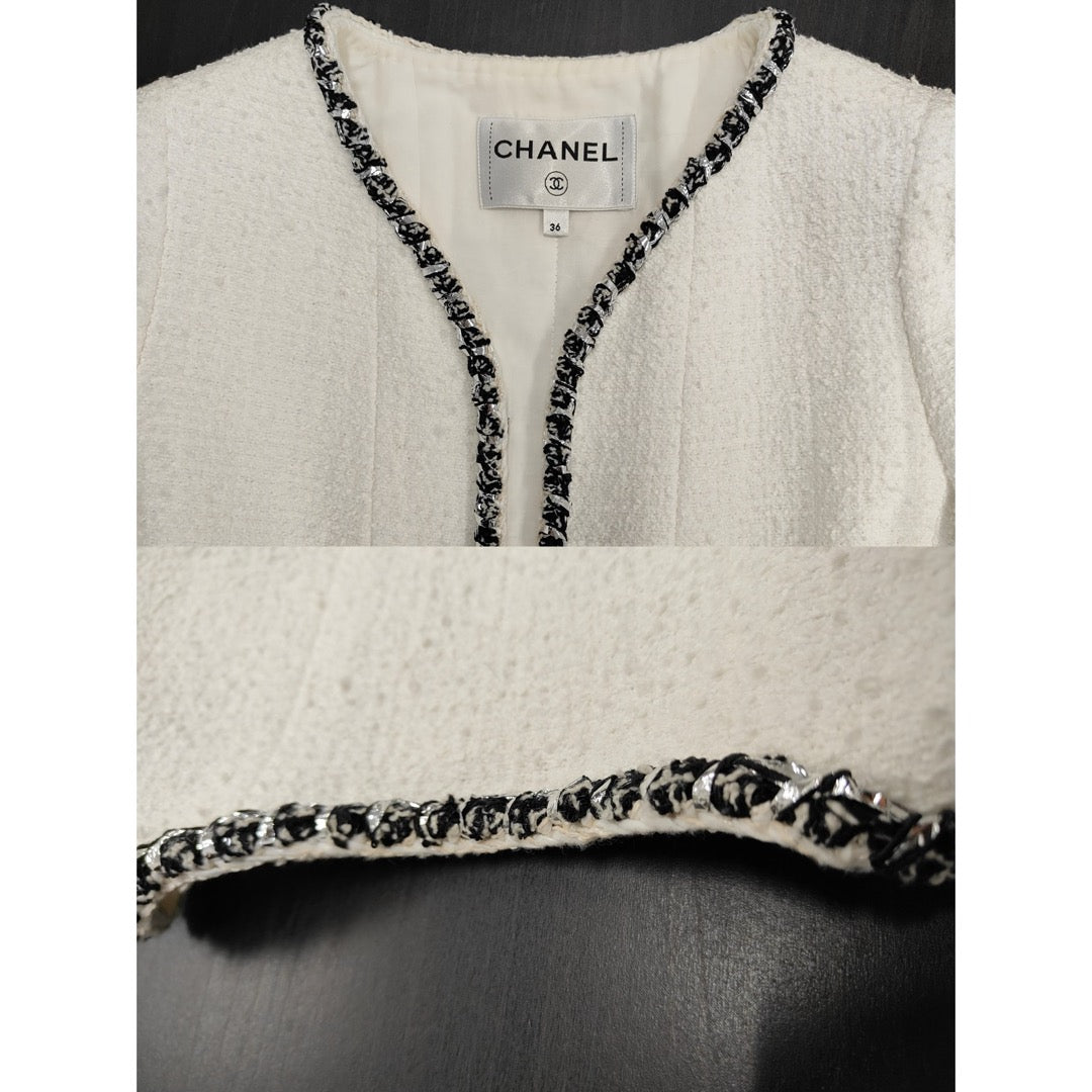 Very Good ( Rank A) ｜ CHANEL 22P Cotton Tweed White Coat 36 size  ｜W25102101