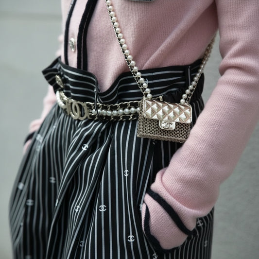 Include Authentic Detective Certificate of Authenticity｜Excellent（Rank SA）｜ CHANEL B21S Limited Coco Mark Pearl Hollow Design Matrasse Belt Chain Tinybag made in 2021 year｜S26050710