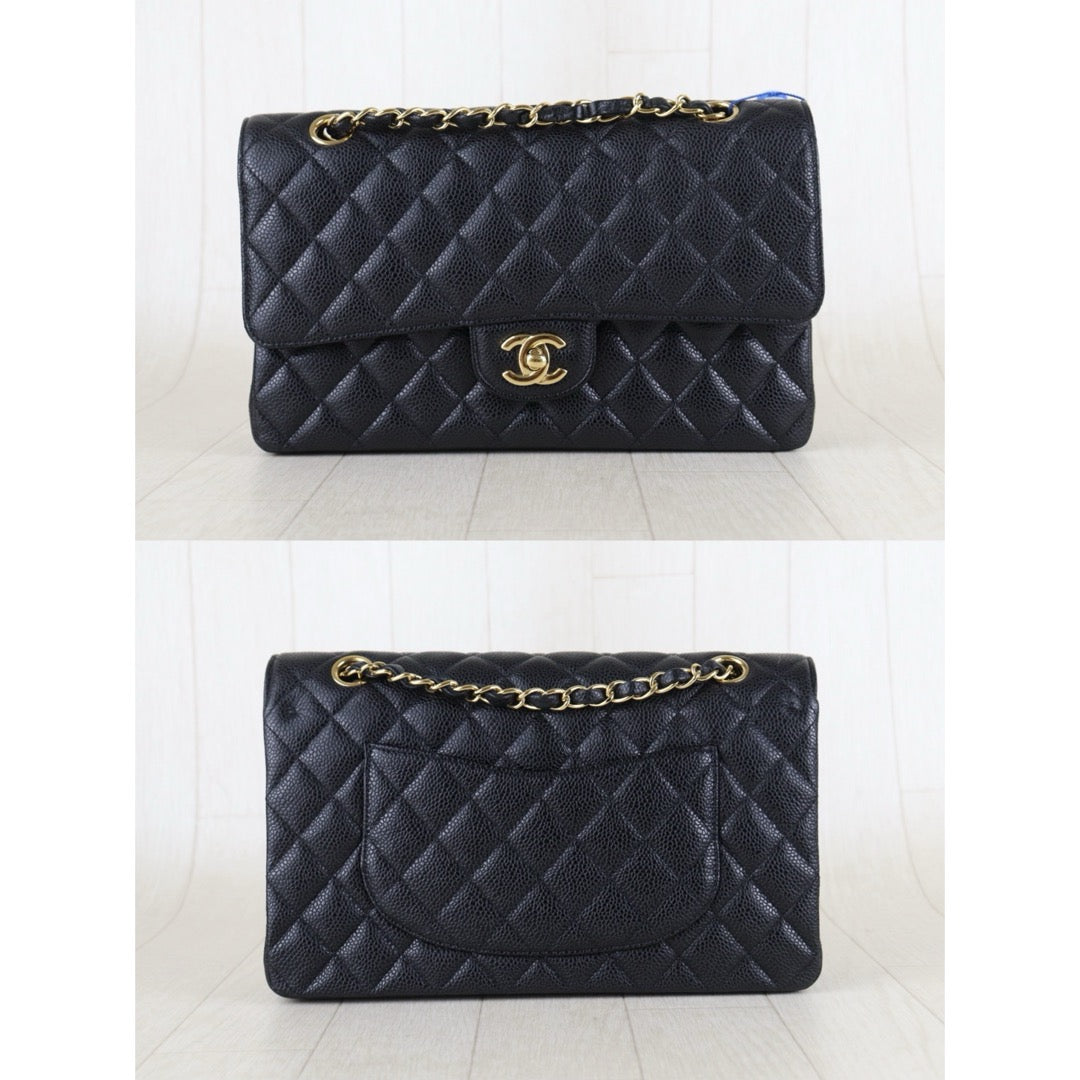 Include Entrupy Certificate of Authenticity｜Very Good ( Rank A)｜ CHANEL Caviar Skin Calf Leather Chain Double Flap 25 Shoulder Bag  Black Made In 2013-2014Year｜S26072545