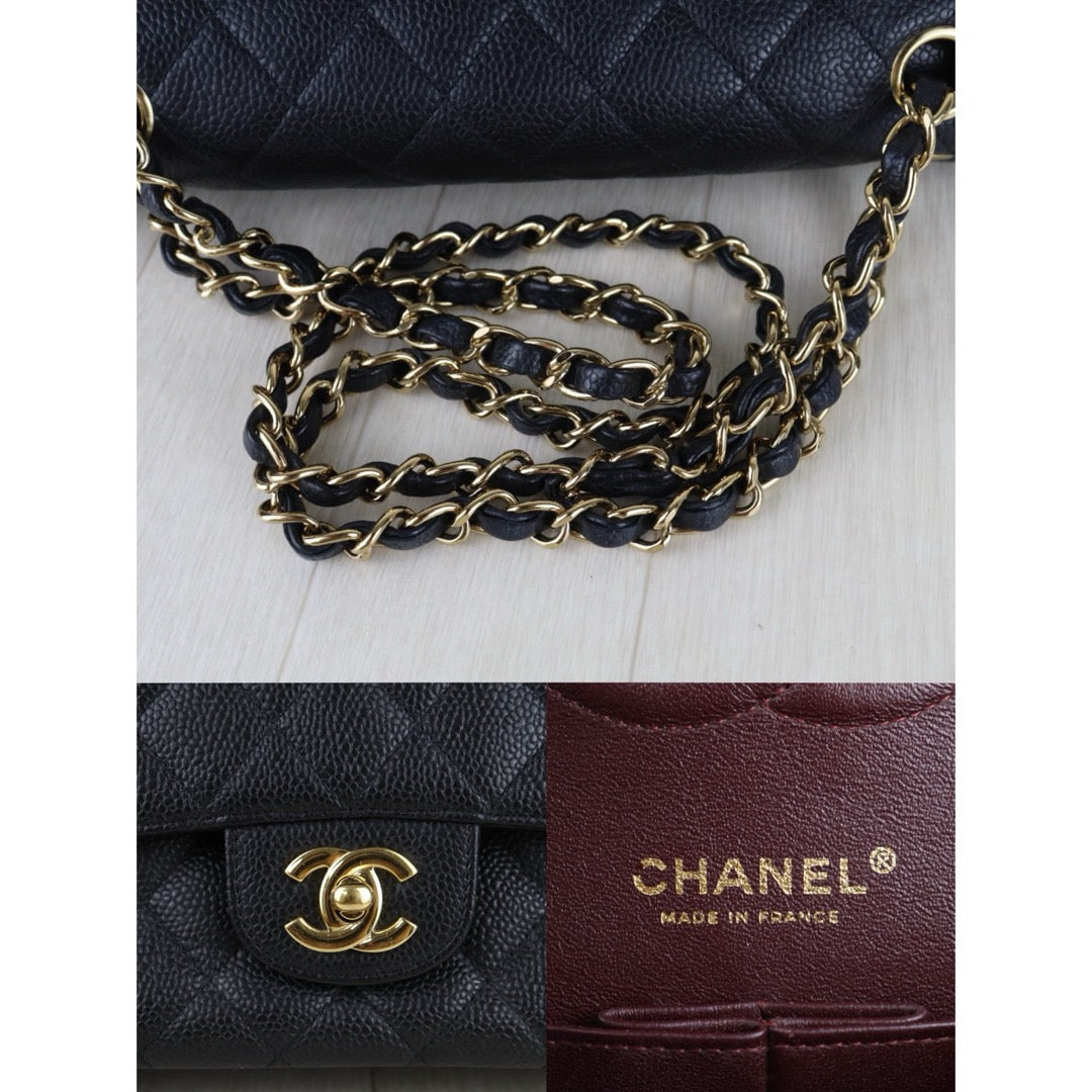 Include Entrupy Certificate of Authenticity｜Very Good ( Rank A)｜ CHANEL Caviar Skin Matrasse Chain Double Flap 25 Shoulder Bag Black Made In 2010-2011Year  ｜S26060202
