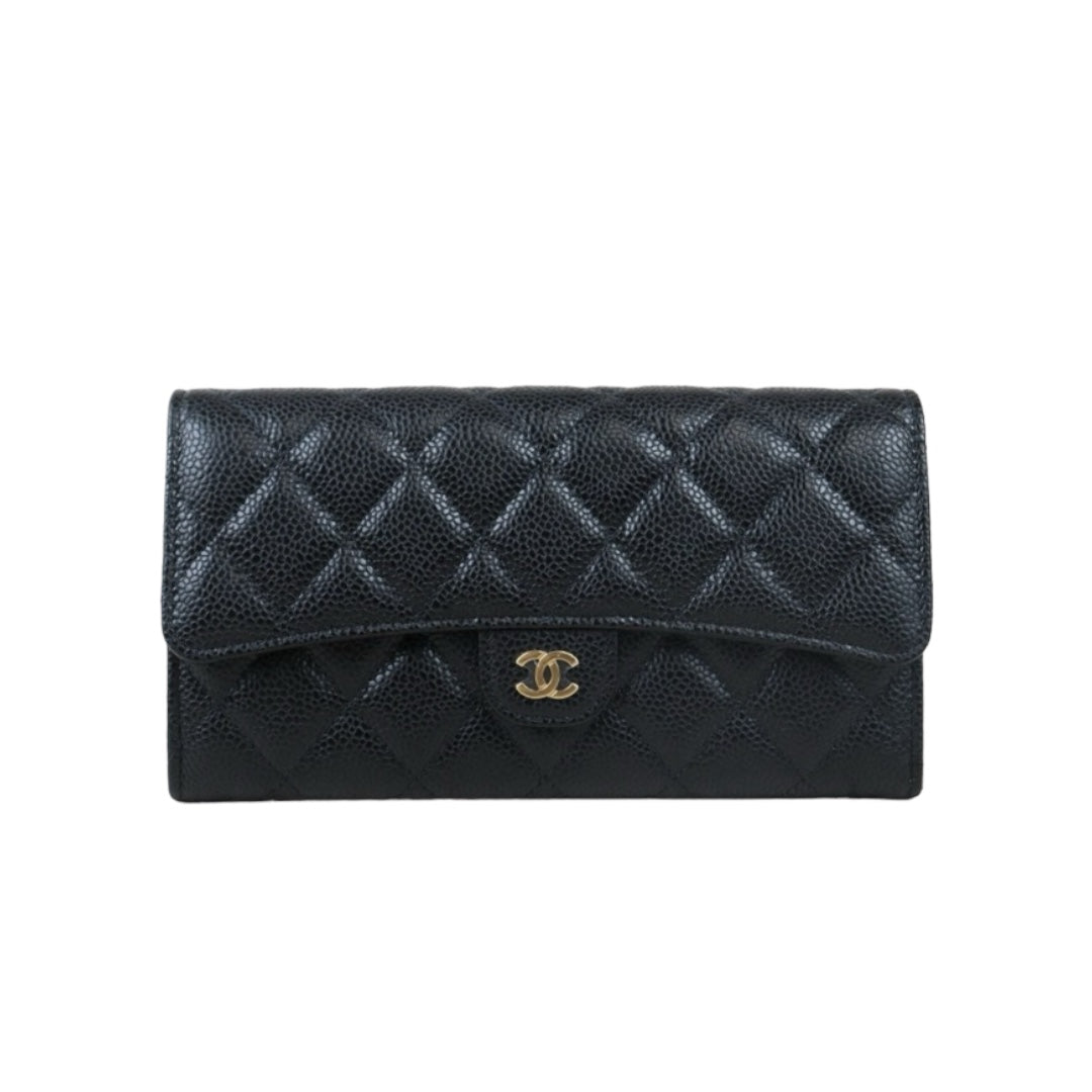 Rank A ｜CHANEL Caviar Skin Black Long Wallet Made In 2021-2022Year｜24082209