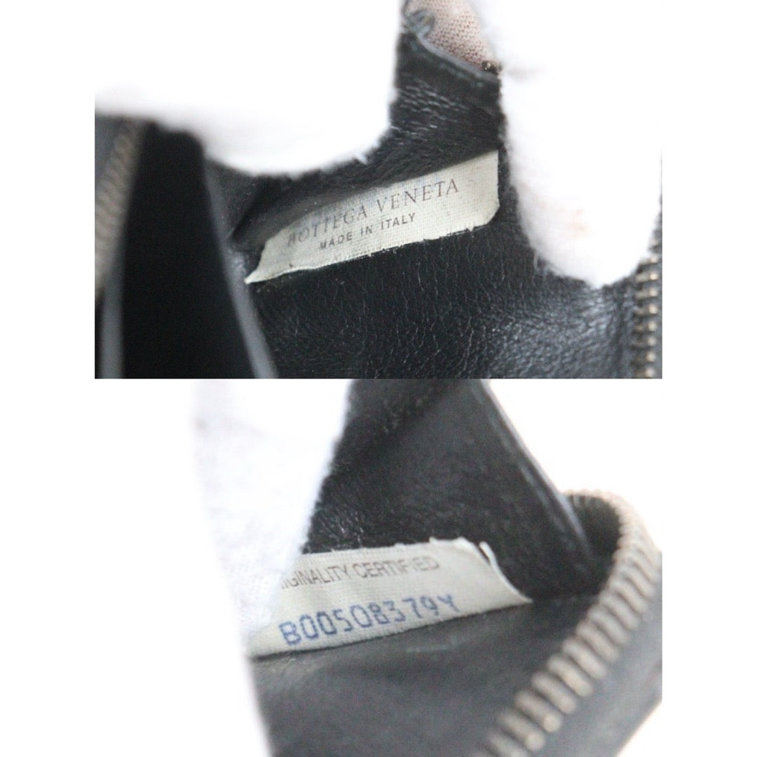 Good ( Rank AB)｜ Bottega Veneta Lamb Skin Braid Black Wallet Card Holder Coin Purse｜25090111