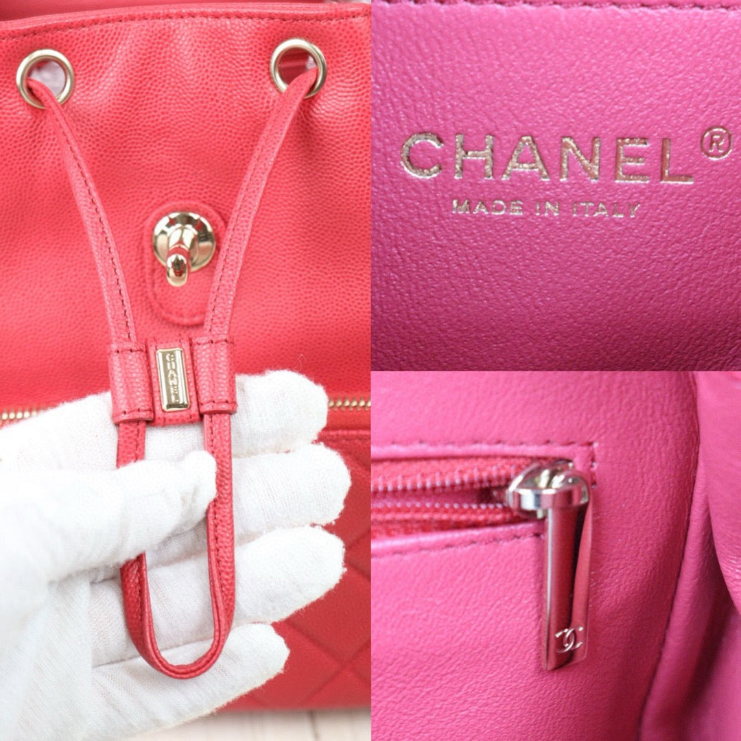 Excellent（Rank SA）｜CHANEL  Caviar Skin Leather Calf Leather Backpack  Rose red  Made in 2017-2018 Year｜W24111404