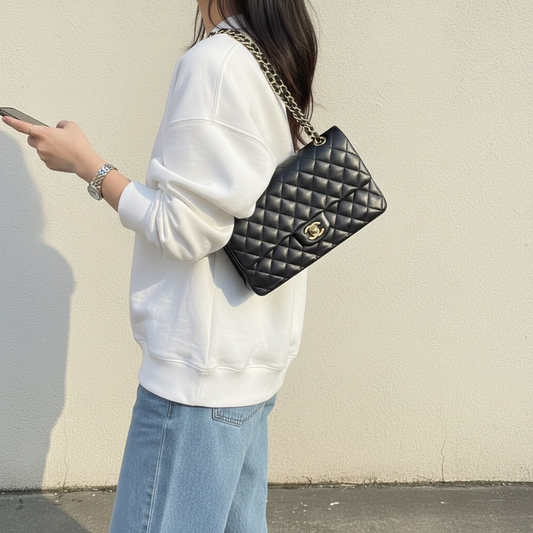 Include Entrupy Certificate of Authenticity｜Very Good ( Rank A)｜Full Set CHANEL Lamb Skin Matrasse Chain Double Flap 25 Shoulder Bag  Black Made In 2017-2018Year｜S26040815