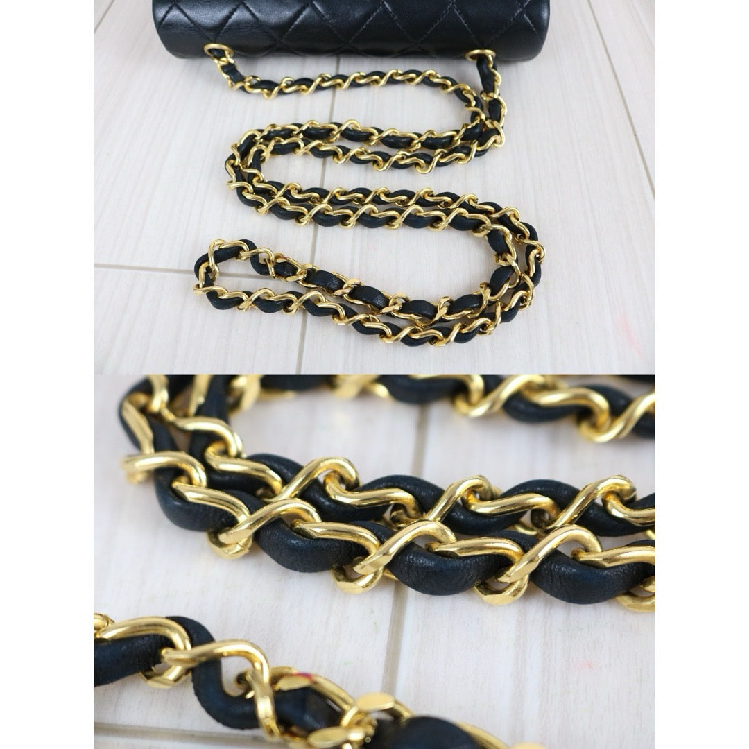 Include Entrupy Certificate of Authenticity｜Very Good ( Rank A)｜ Chanel Lamb Skin Mini Classic Flap Bag Black Made In 1989-1991 Year｜S26080103