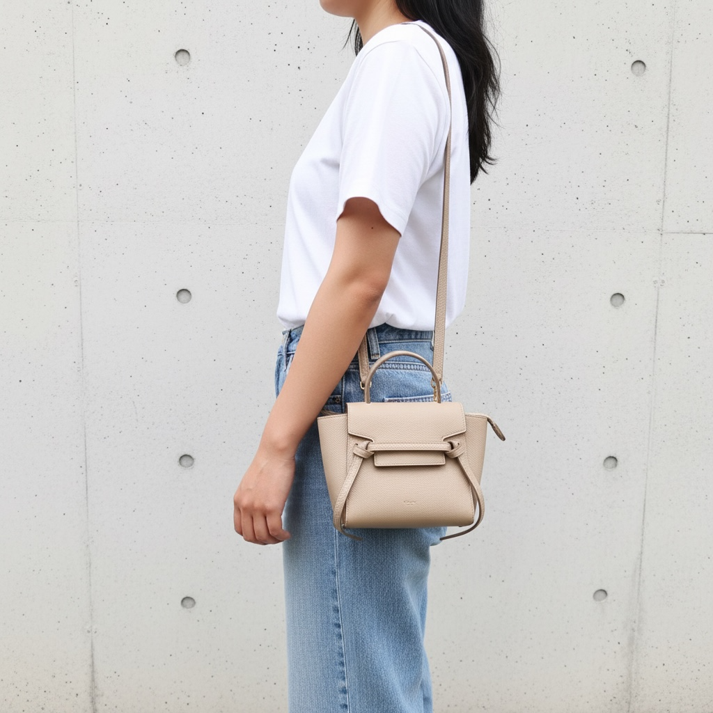 Include Entrupy Certificate of Authenticity｜Very Good ( Rank A)｜CELINE Calf Leather Belt Pico Handbag Shoulder Bag Beige｜S26031514