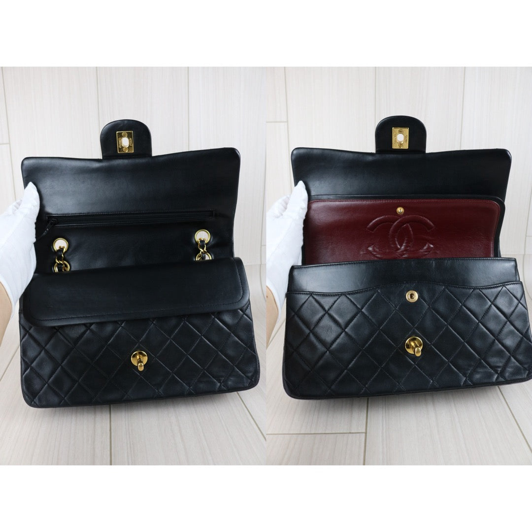 Include Entrupy Certificate of Authenticity｜Very Good ( Rank A)｜ CHANEL Lamb Skin Matrasse Chain Double Flap 25 Shoulder Bag  Black Made In 1996-1997Year｜26020401