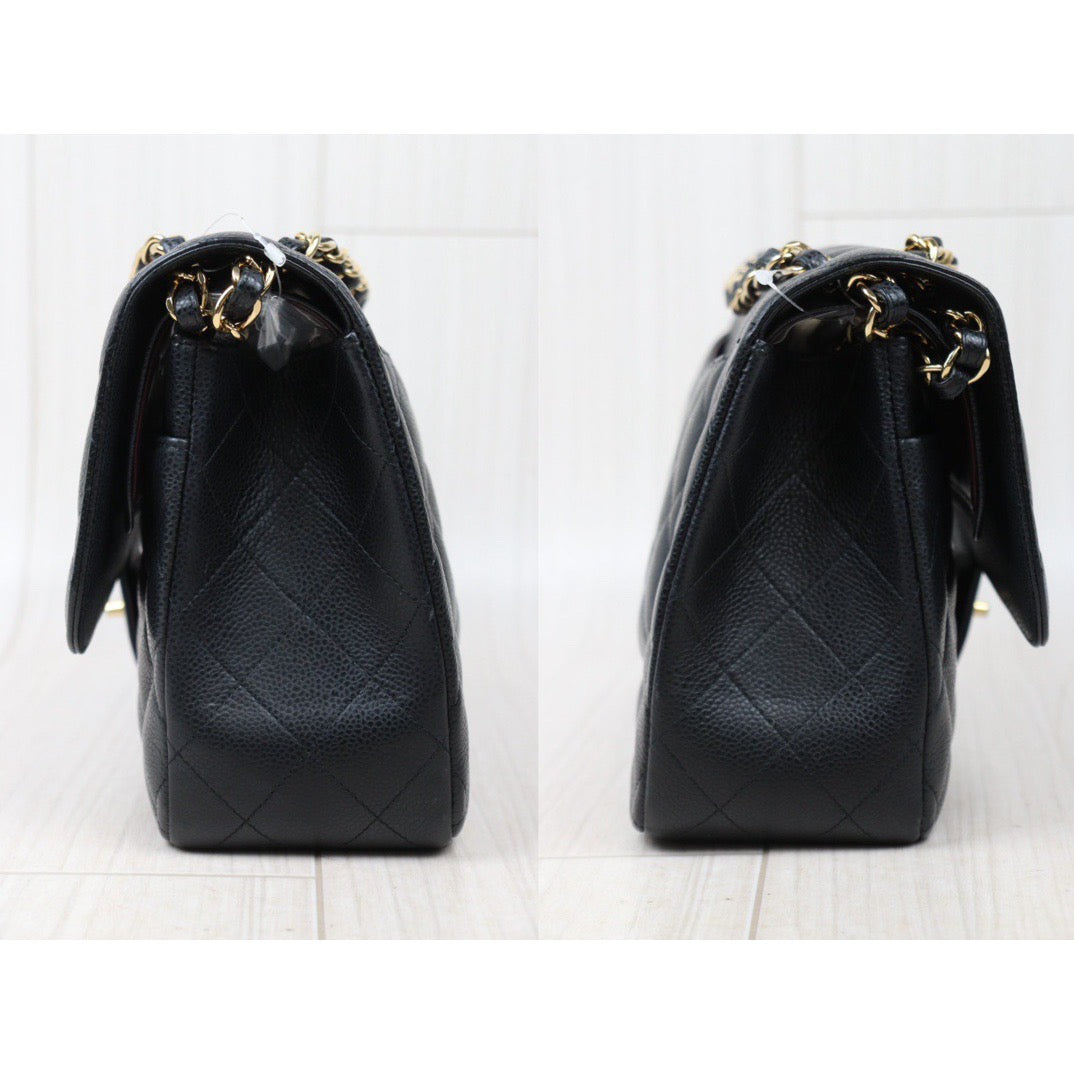 Good ( Rank AB)｜ CHANEL Caviar Skin Matrasse Double Flap 30 Shoulder Bag Black Made In 2019-2020Year  ｜P24061143