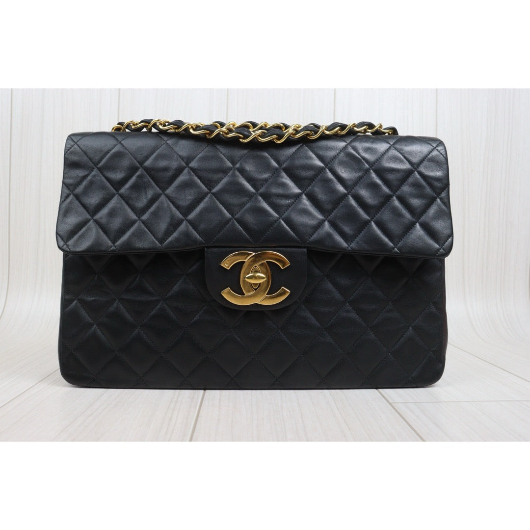Include Entrupy Certificate of Authenticity｜Good ( Rank AB)｜ CHANEL Lamb Skin Matrasse Chain Single Flap34 Shoulder Bag Black Made in 1991-1994Year｜26091403