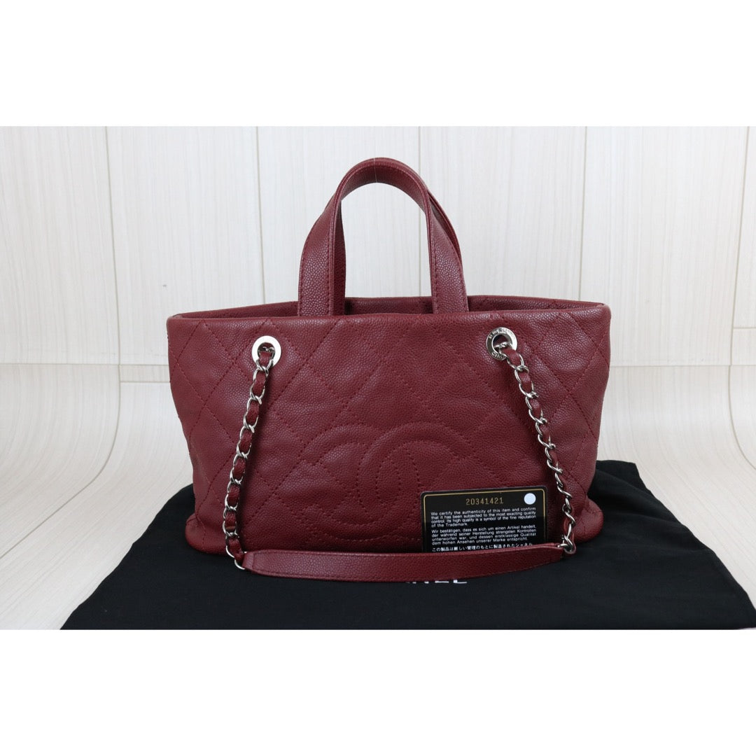 Include Entrupy Certificate of Authenticity｜Very Good ( Rank A)｜ CHANEL Caviar Quilted Medium 2WAY Shopping Tote Bad  Made In 2014-2015Year｜X26100710