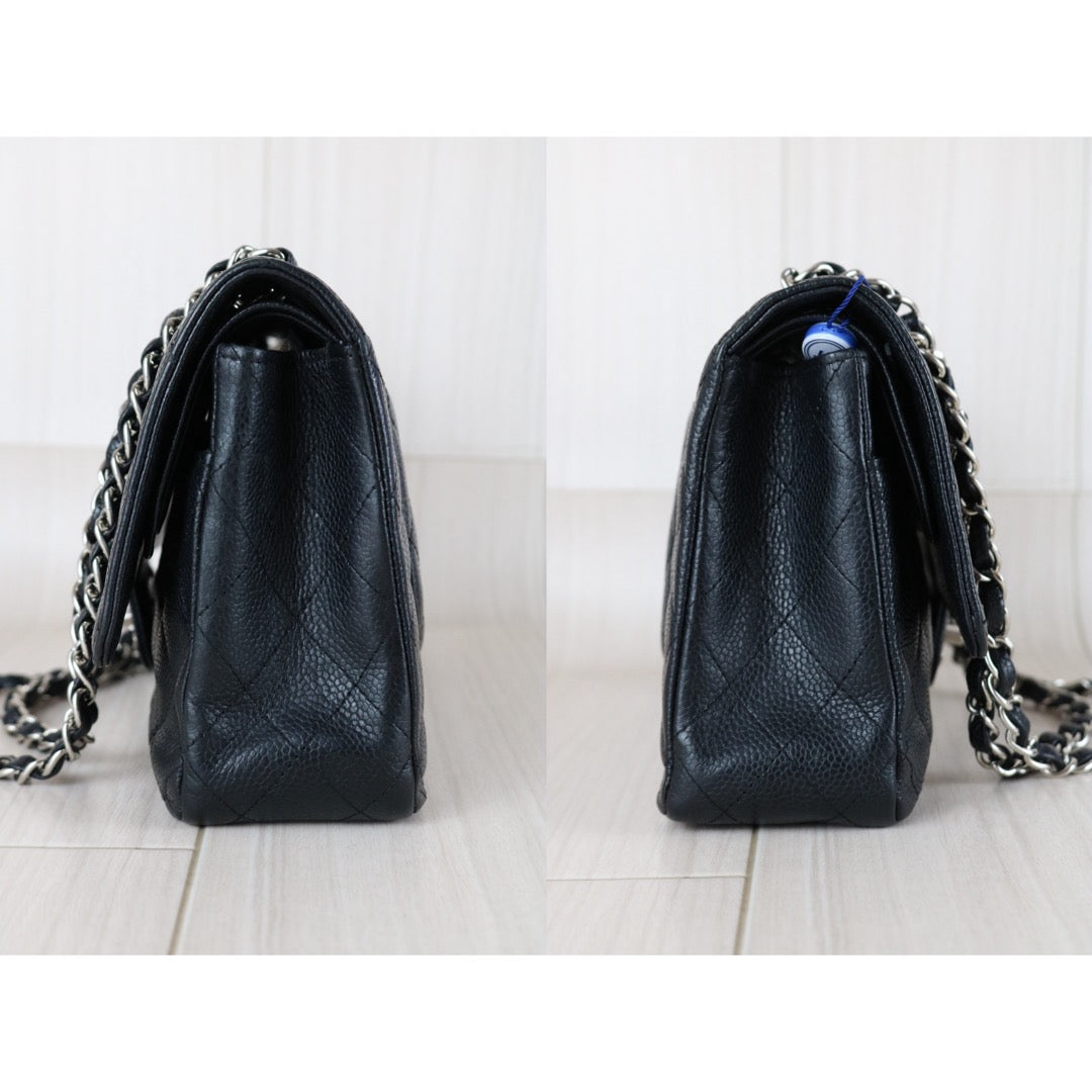Good ( Rank AB)｜ CHANEL Caviar Skin Matrasse Double Flap 25 Shoulder Bag Black Made In 2009-2010 Year  ｜S25112907
